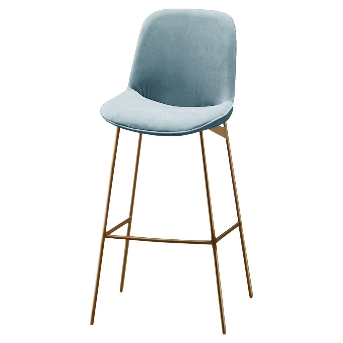 Chiado Bar Stool, Eucalyptus Leather with Paris Safira and Gold For Sale
