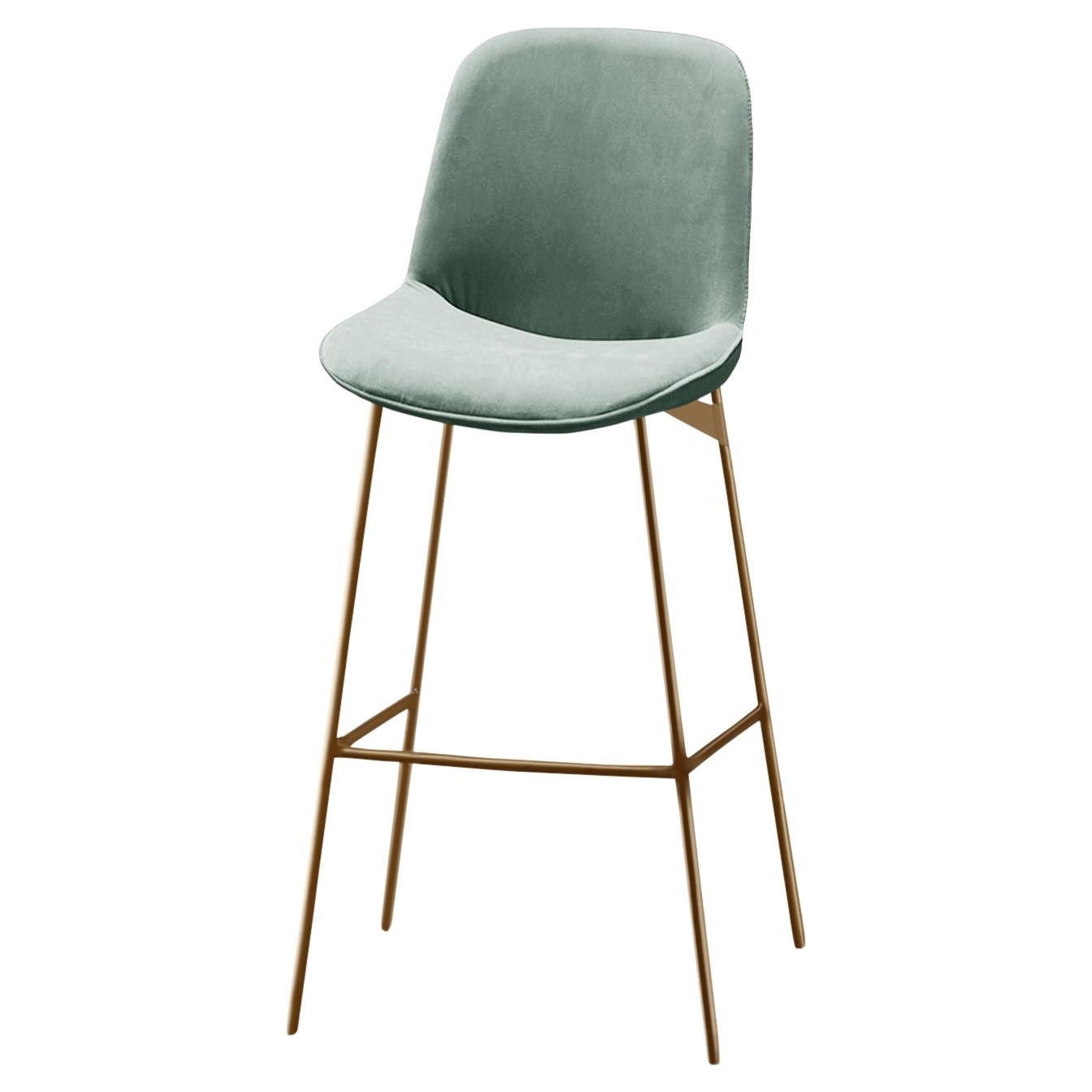 Chiado Bar Stool, Eucalyptus Leather with Smooth 60 and Gold For Sale