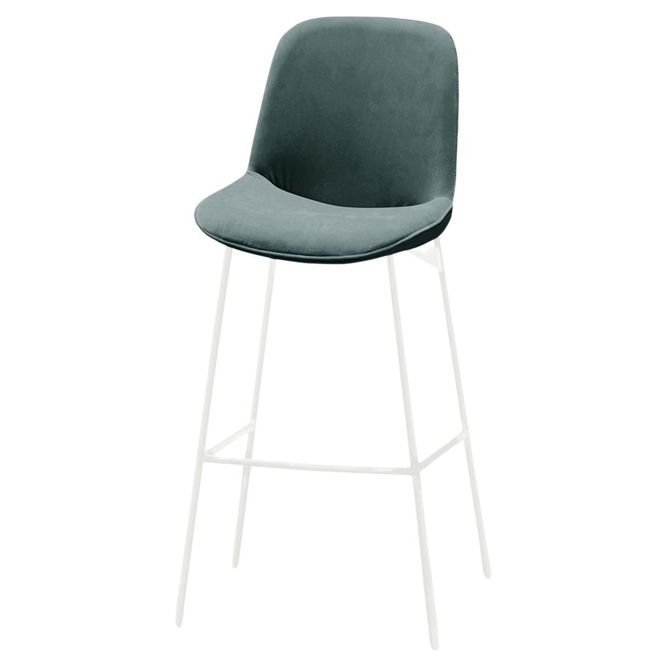 Chiado Bar Stool, Eucalyptus Leather with Teal and White For Sale