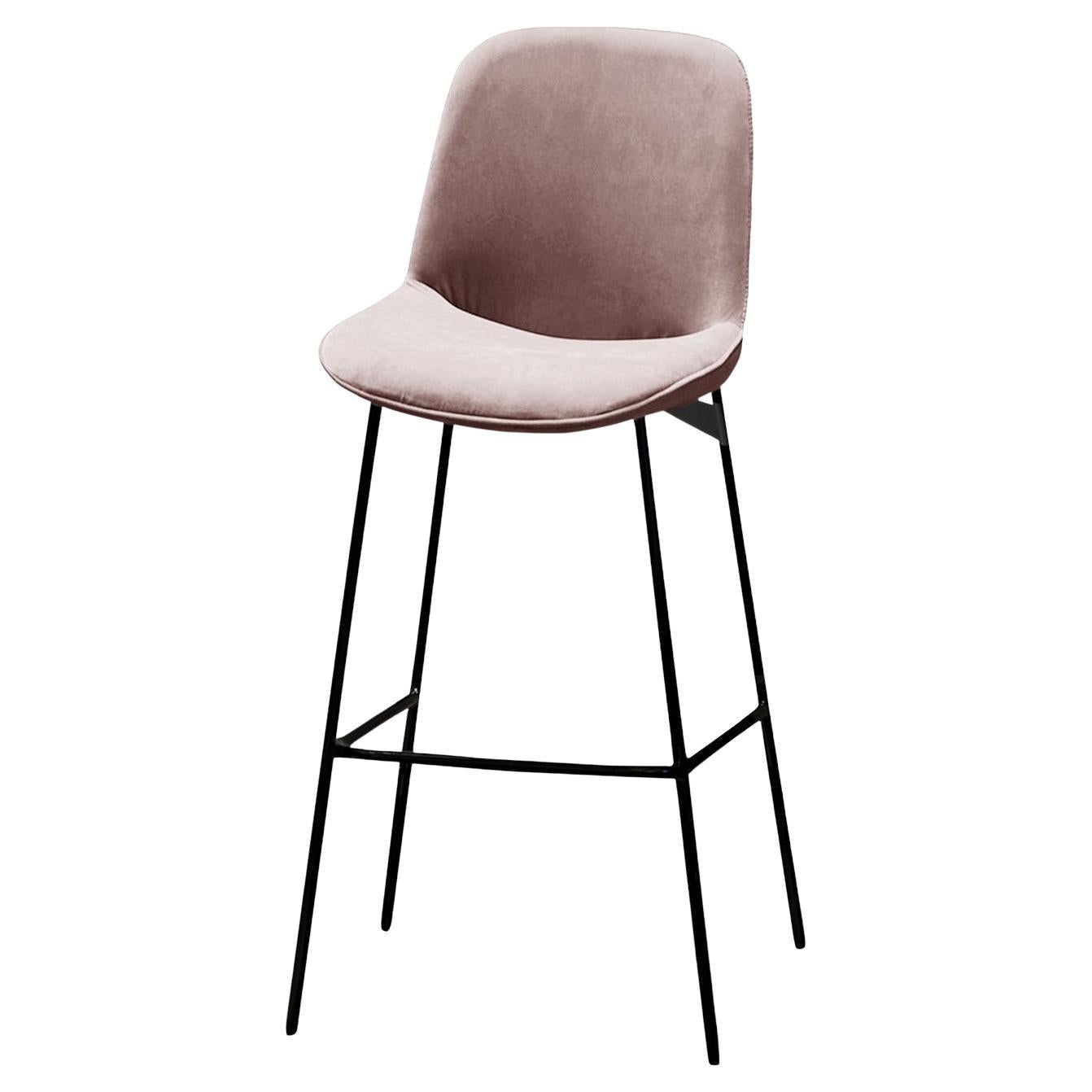 Chiado Bar Stool, Indigo Leather with Barcelona Lotus and Black For Sale