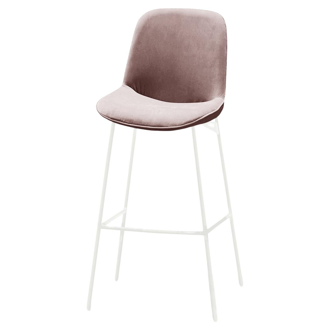 Chiado Bar Stool, Indigo Leather with Barcelona Lotus and White For Sale
