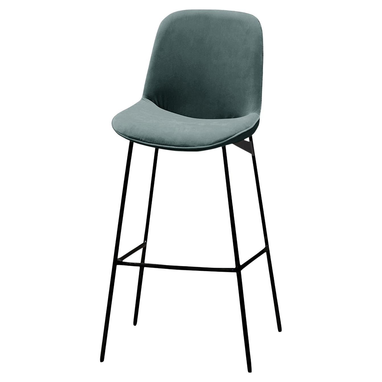 Chiado Bar Stool, Indigo Leather with Teal and Black