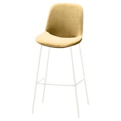 Chiado Bar Stool, Indigo Leather with Vigo Plantain and White