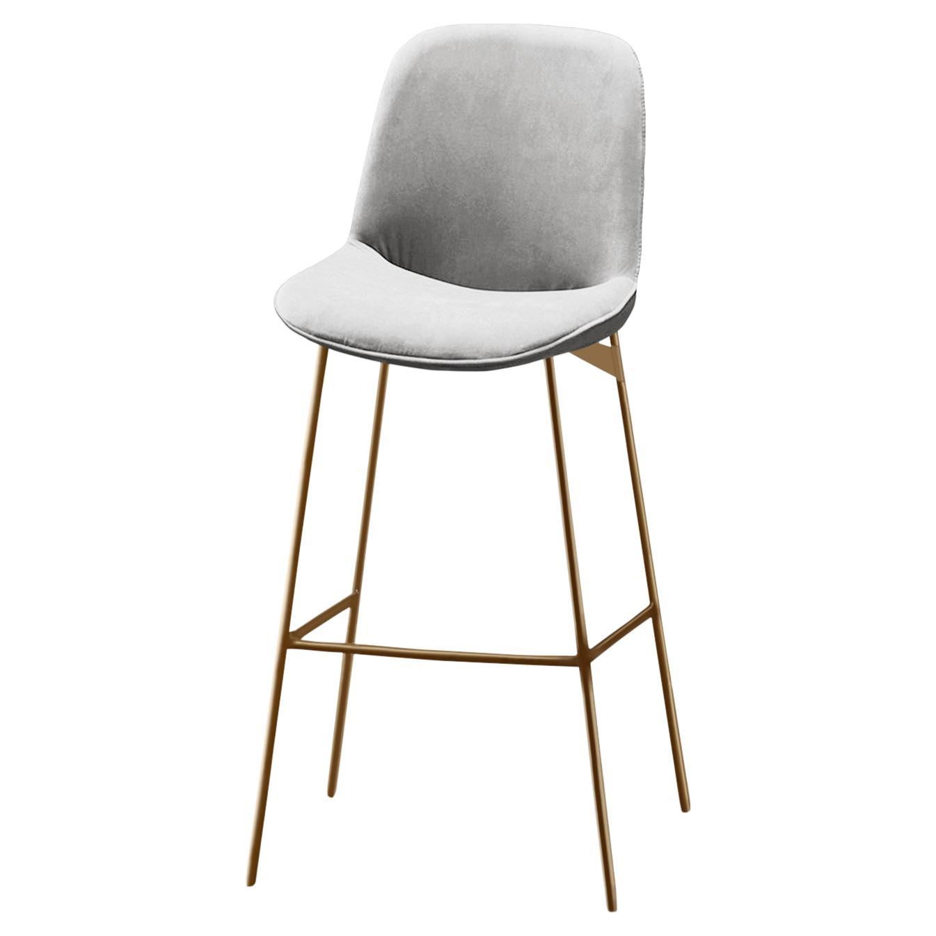 Chiado Bar Stool, Monel Leather with Aluminium and Gold For Sale