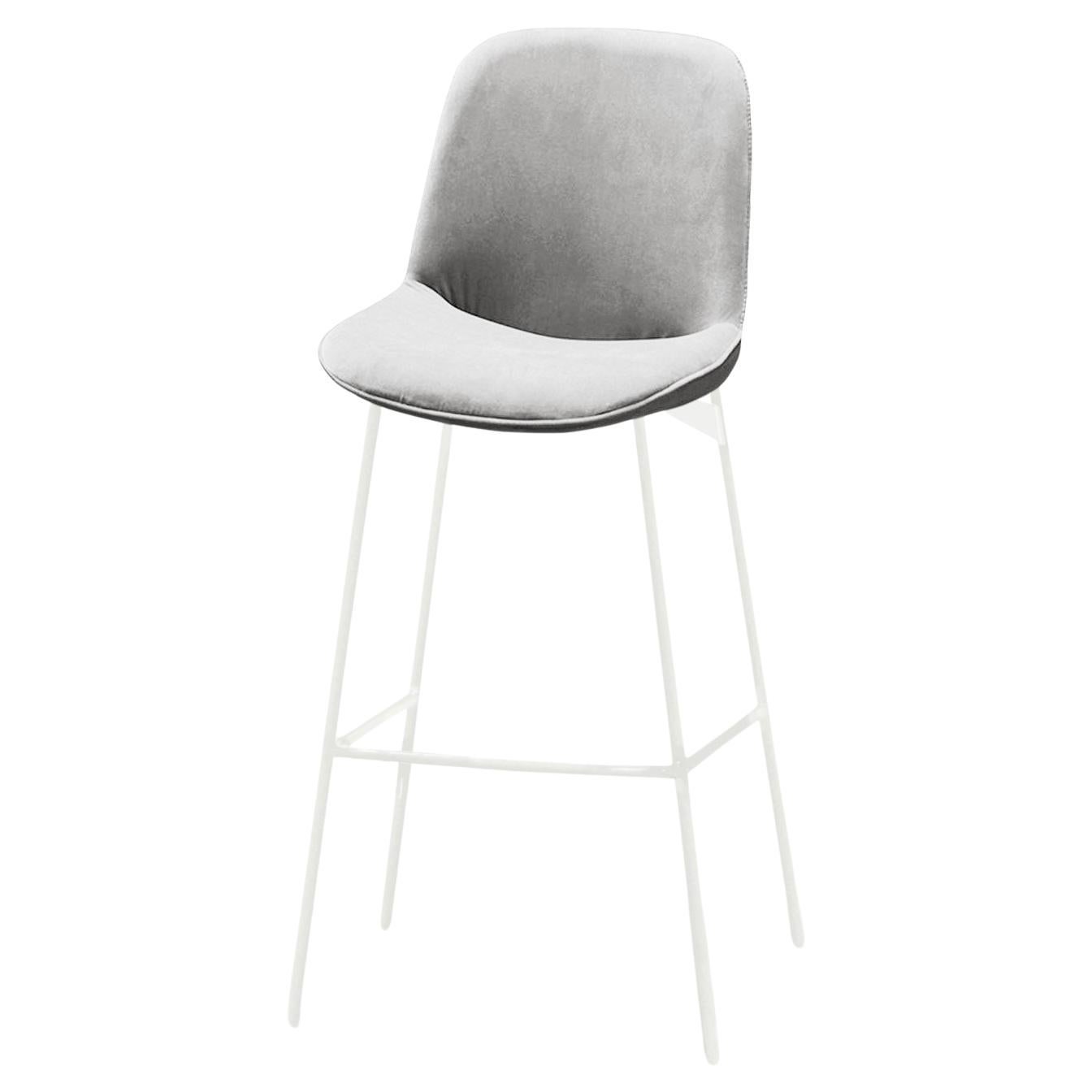 Chiado Bar Stool, Monel Leather with Aluminium and White