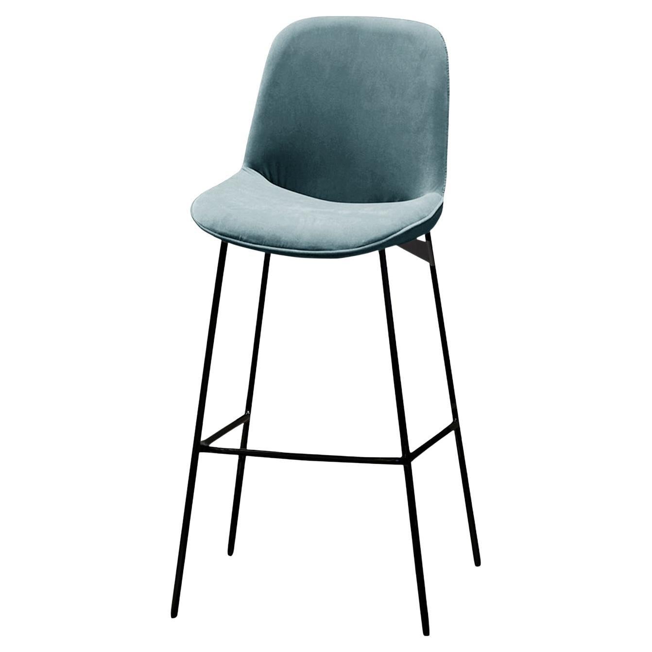 Chiado Bar Stool, Monel Leather with Paris Dark Blue and Black For Sale