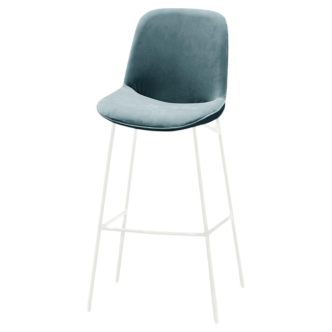 Chiado Bar Stool, Monel Leather with Paris Dark Blue and White For Sale