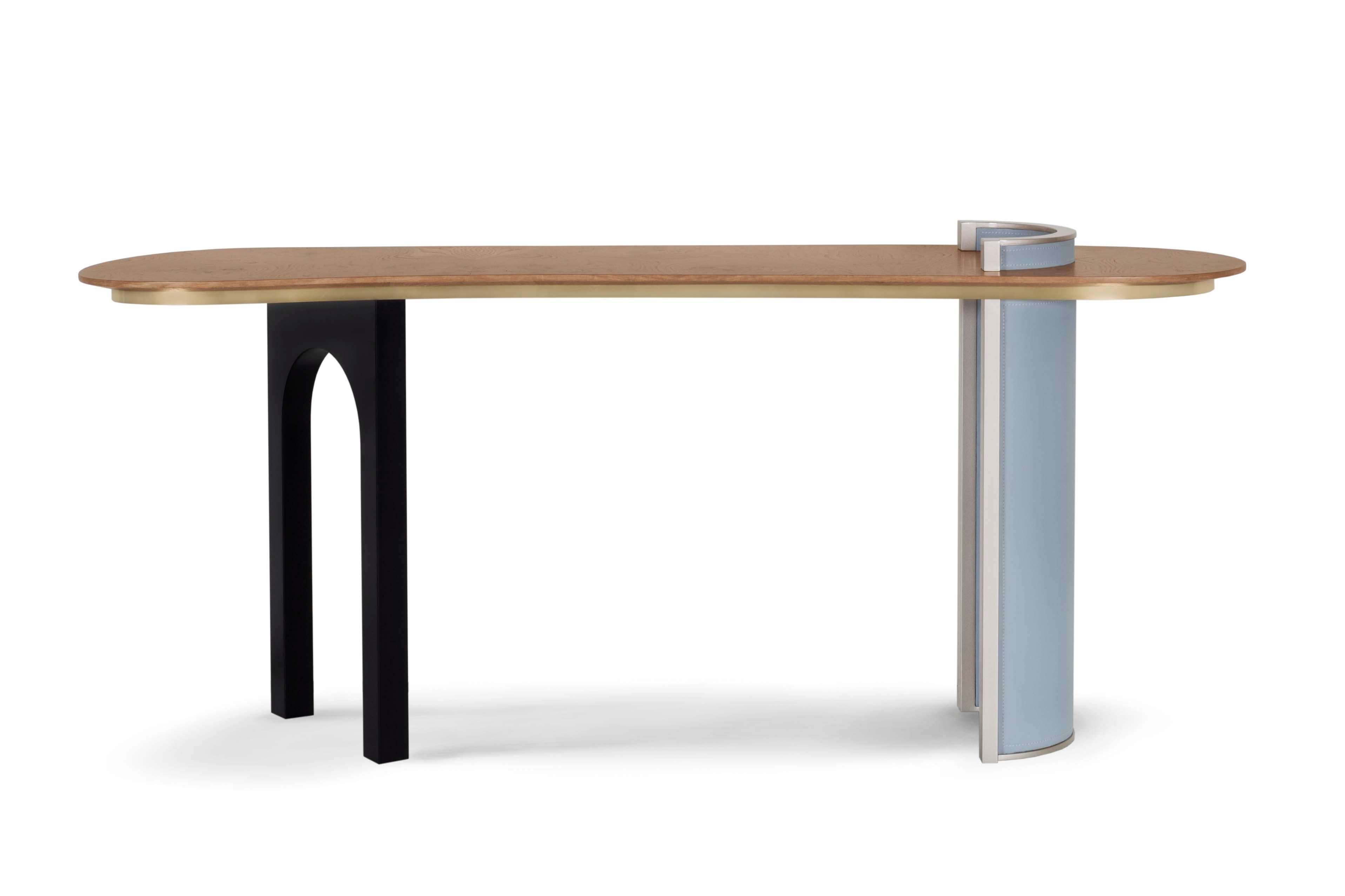 Modern Chiado Console Table, Leather Oak Root, Handmade Portugal by Greenapple For Sale 10
