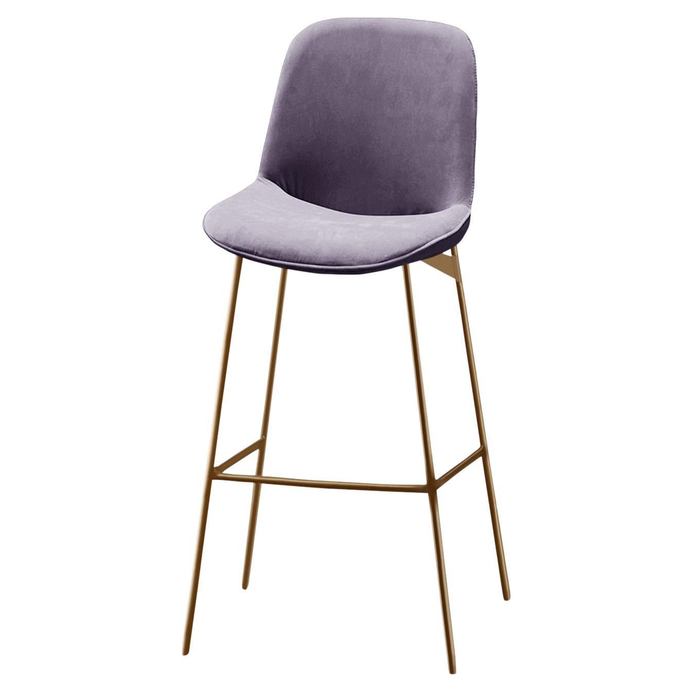 Chiado Counter Stool, Eucalyptus Leather with Paris Lavanda and Gold For Sale
