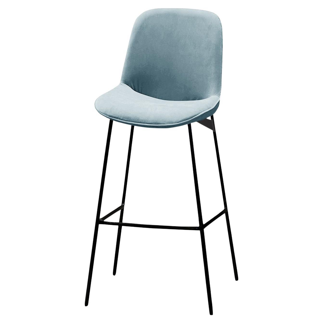 Chiado Counter Stool, Eucalyptus Leather with Paris Safira and Black For Sale