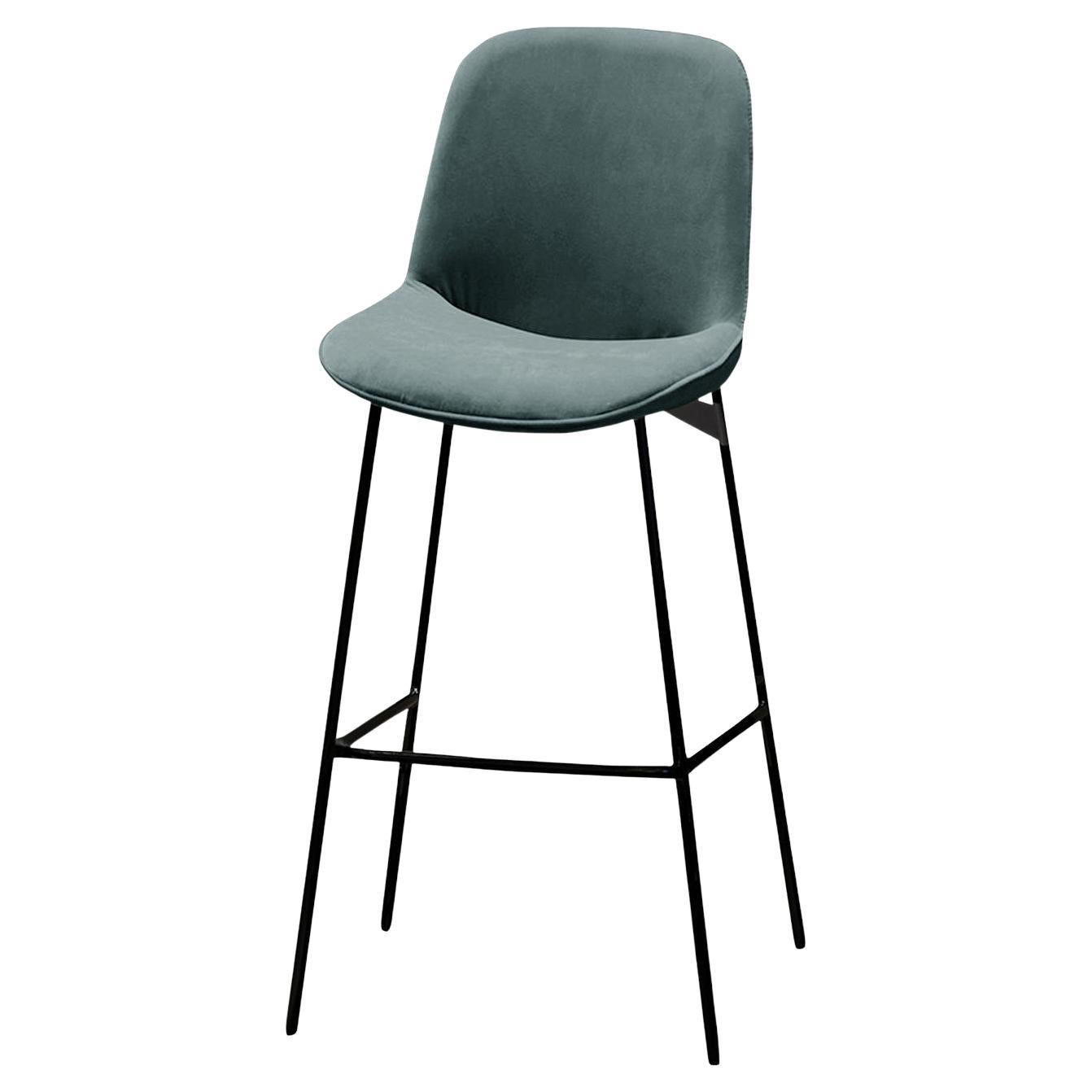 Chiado Counter Stool, Eucalyptus Leather with Teal and Black For Sale