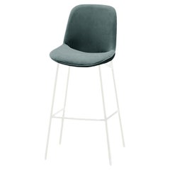Chiado Counter Stool, Eucalyptus Leather with Teal and White