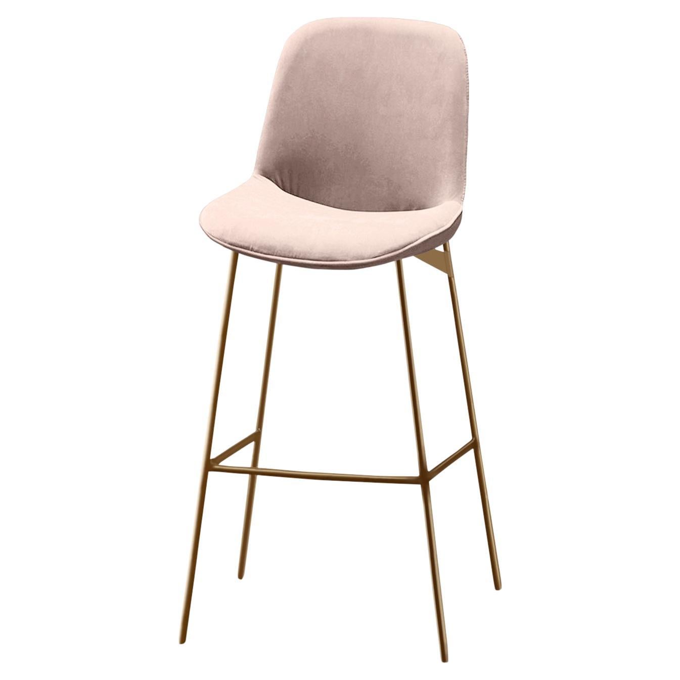 Chiado Counter Stool, Eucalyptus Leather with Vigo Blossom and Gold For Sale