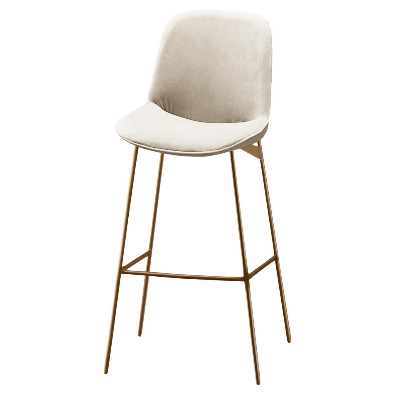 Chiado Counter Stool, Indigo Leather with Boucle Snow and Gold For Sale