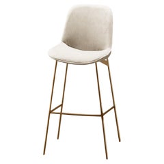 Chiado Counter Stool, Indigo Leather with Boucle Snow and Gold