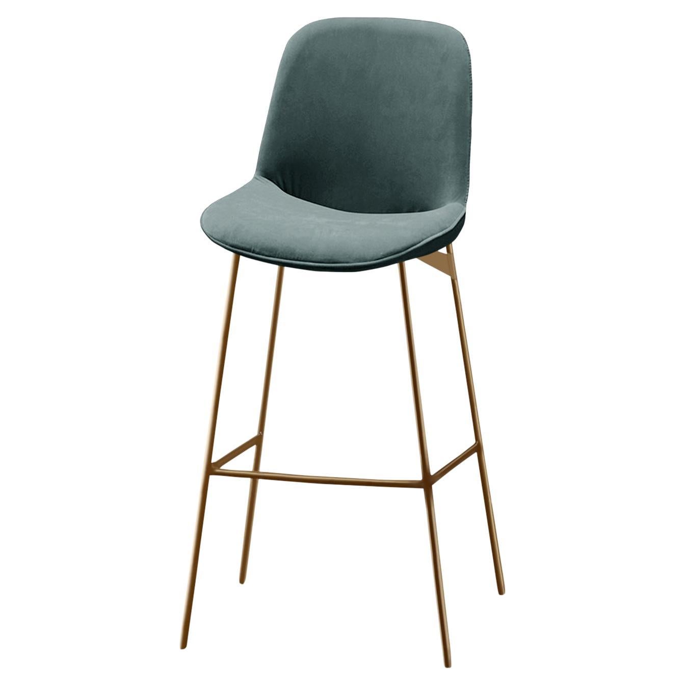 Chiado Counter Stool, Indigo Leather with Teal and Gold For Sale