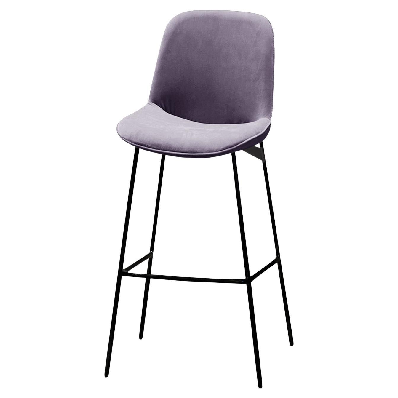 Chiado Counter Stool, Monel Leather with Paris Lavanda and Black For Sale