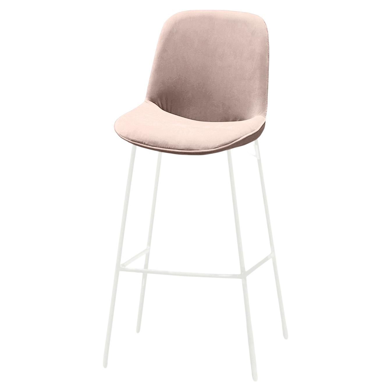 Tabouret de comptoir Chiado, cuir Monel avec fleur de Vigo et blanc