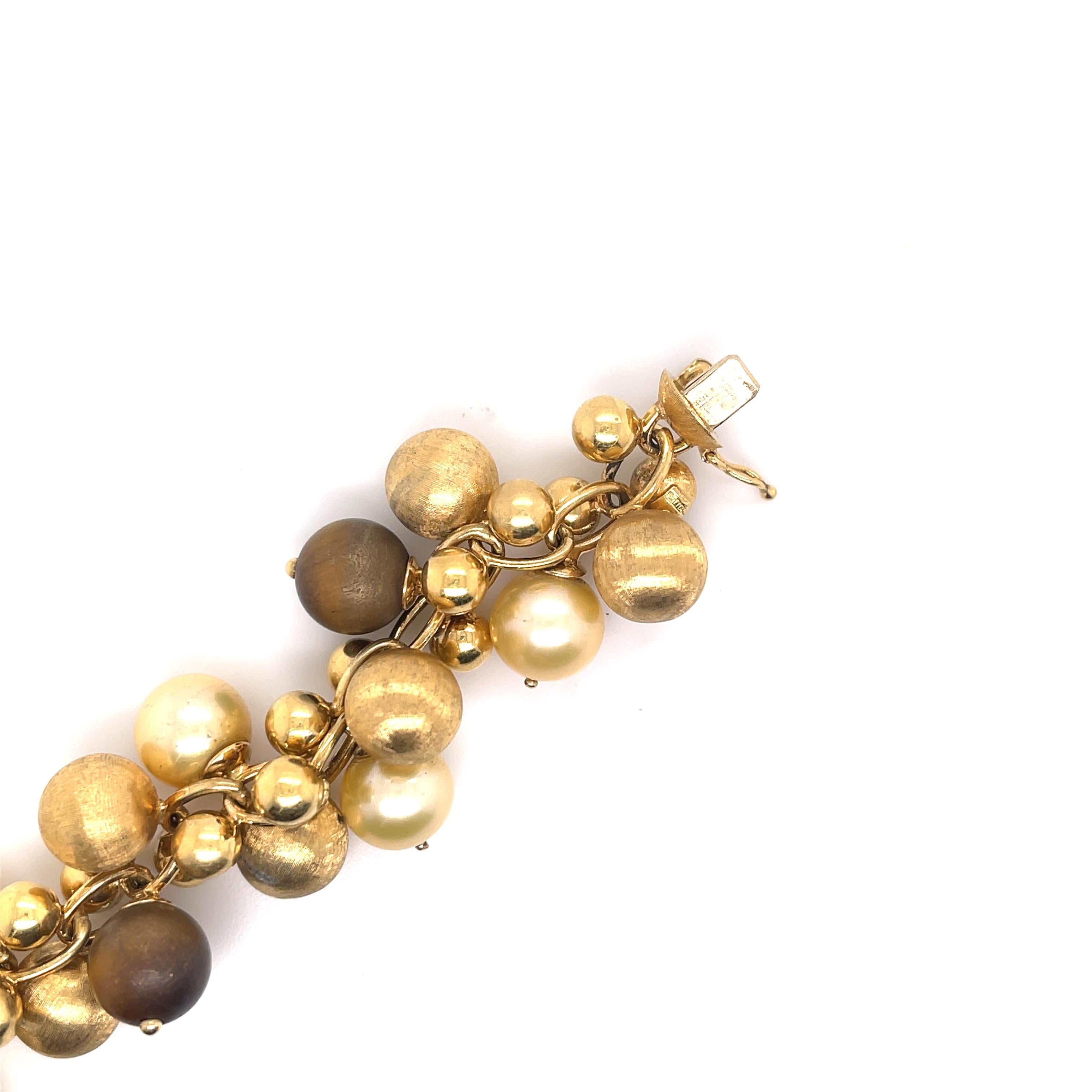 Chiampesan 18K Gold Perlen-Perlen-Tiger-Augen-Armband (Zeitgenössisch) im Angebot