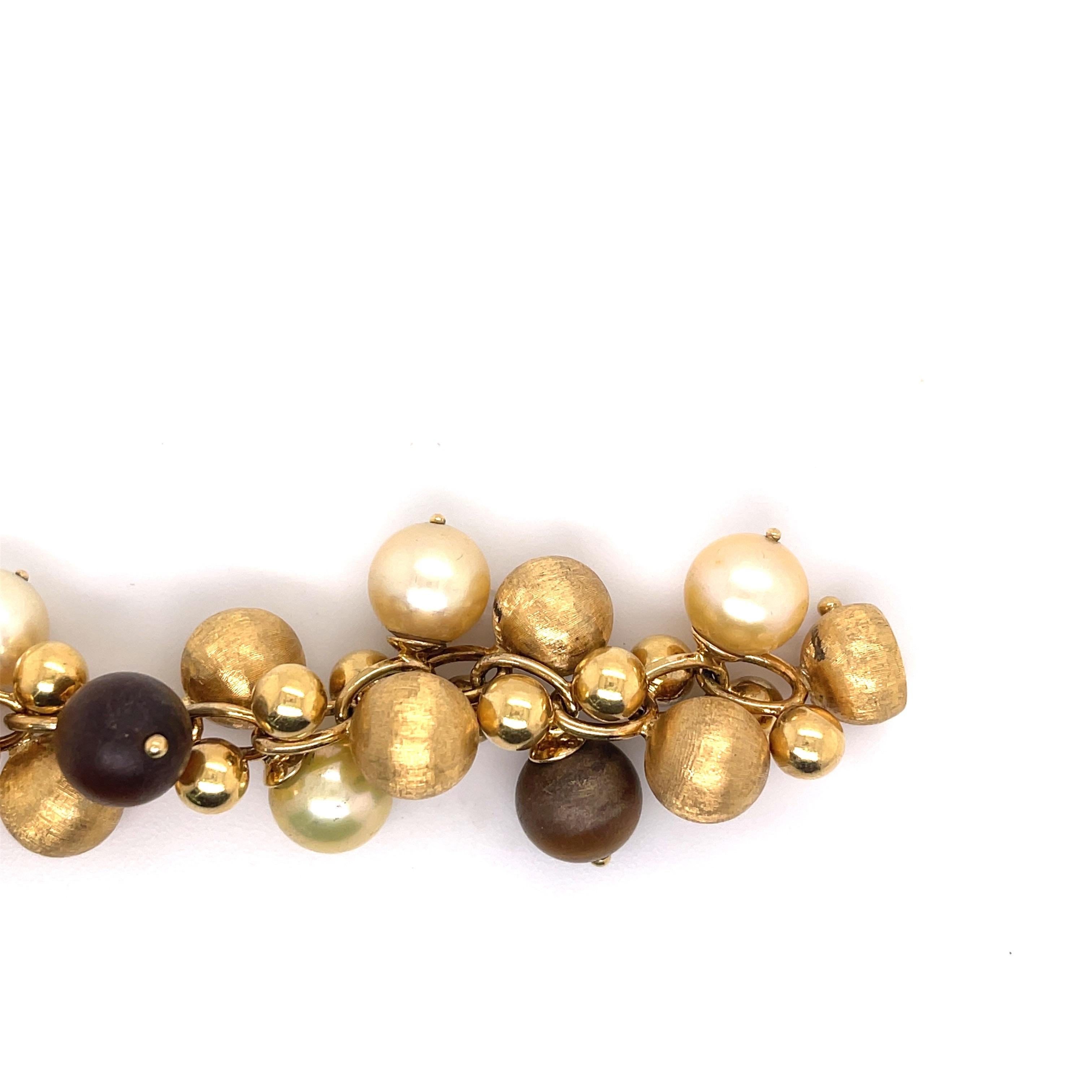 Chiampesan 18K Gold Perlen-Perlen-Tiger-Augen-Armband (Rundschliff) im Angebot