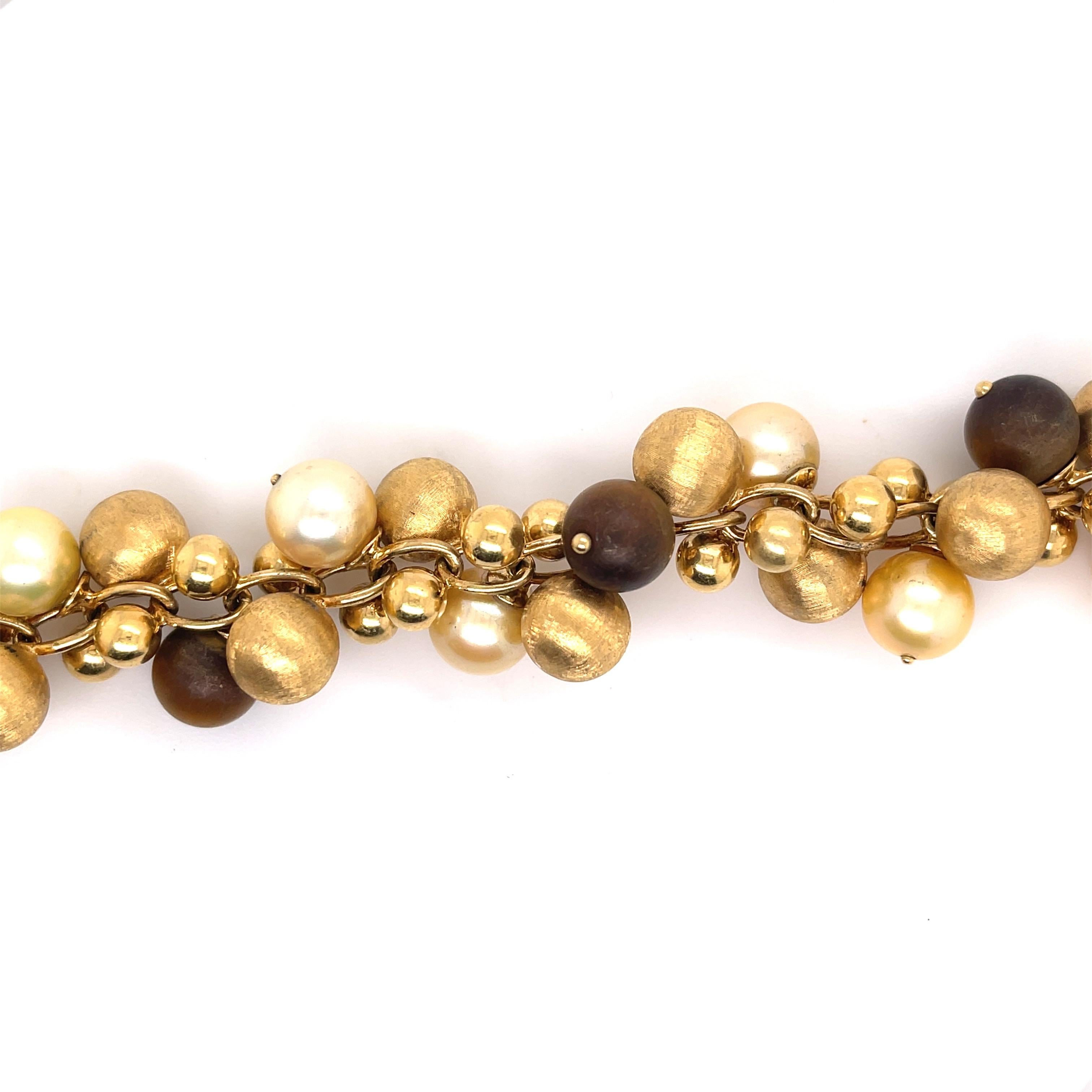 Chiampesan 18K Gold Perlen-Perlen-Tiger-Augen-Armband im Zustand „Gut“ im Angebot in New York, NY