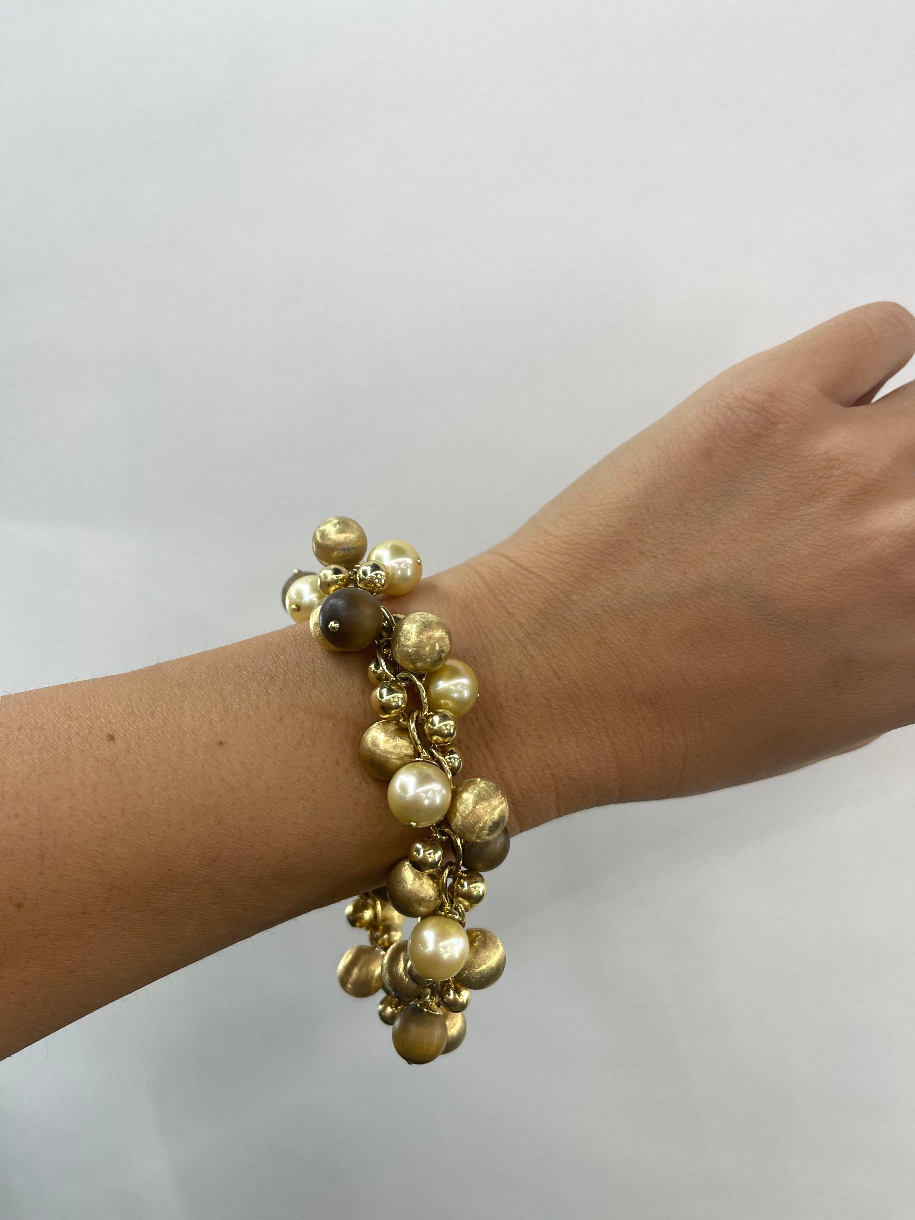 Contemporary Chiampesan 18K Gold Beaded Pearl Tiger Eye Bracelet For Sale