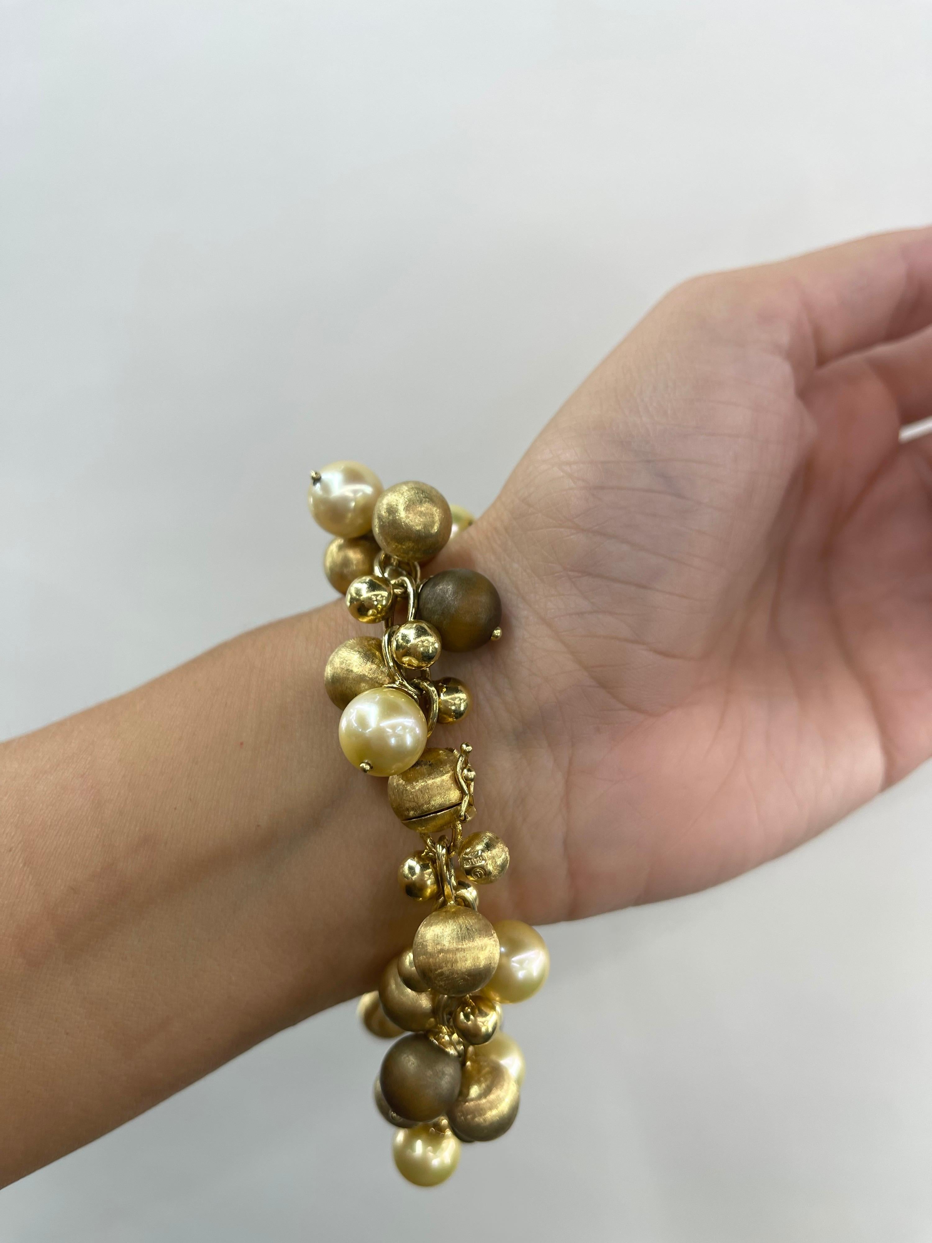 Round Cut Chiampesan 18K Gold Beaded Pearl Tiger Eye Bracelet For Sale