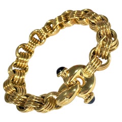 Chiampesan 18k Gold Four Spiral Link Bracelet with Cabochon Sapphires on Clasp