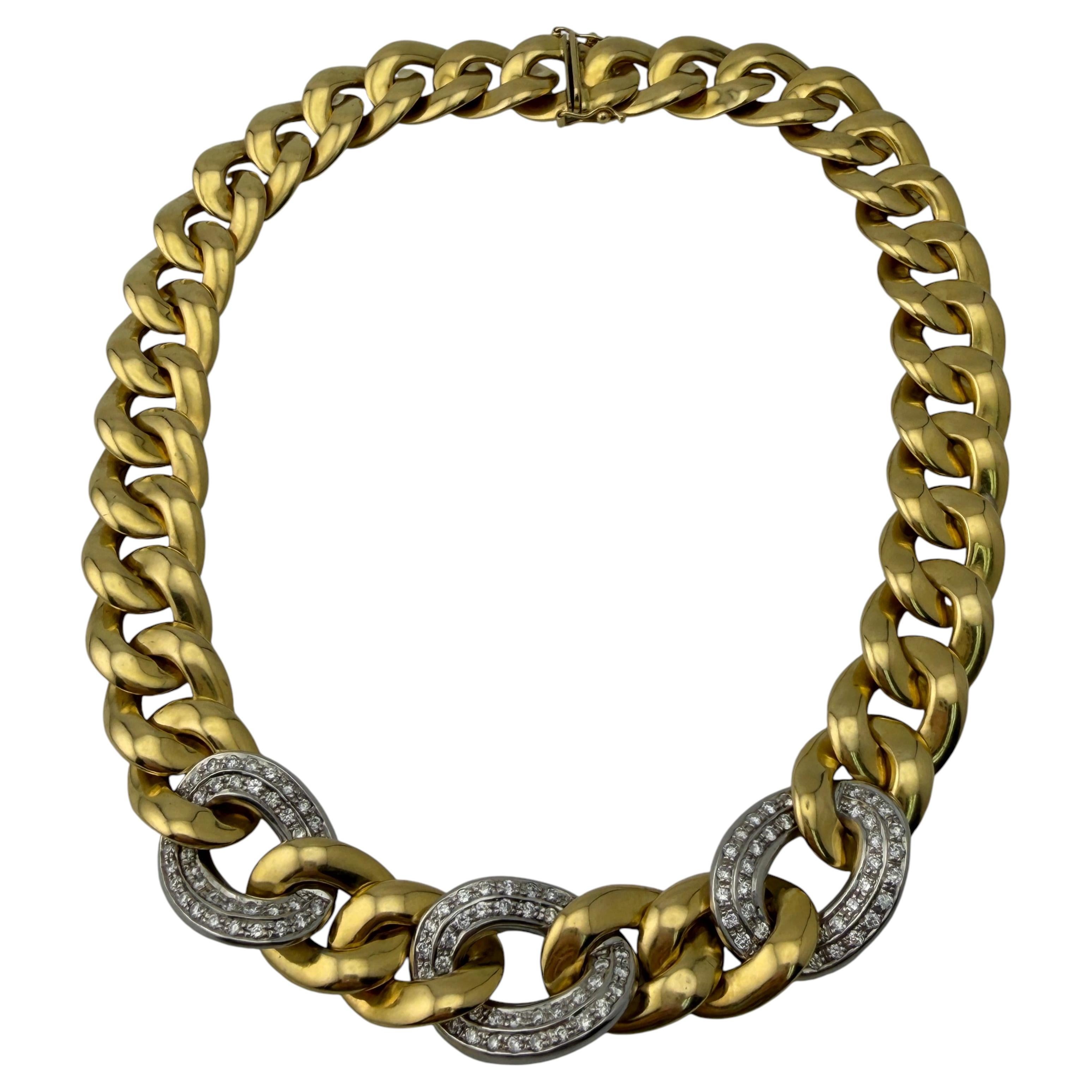 Chiampesan Collier à maillons italiens en or jaune 18k et diamants naturels