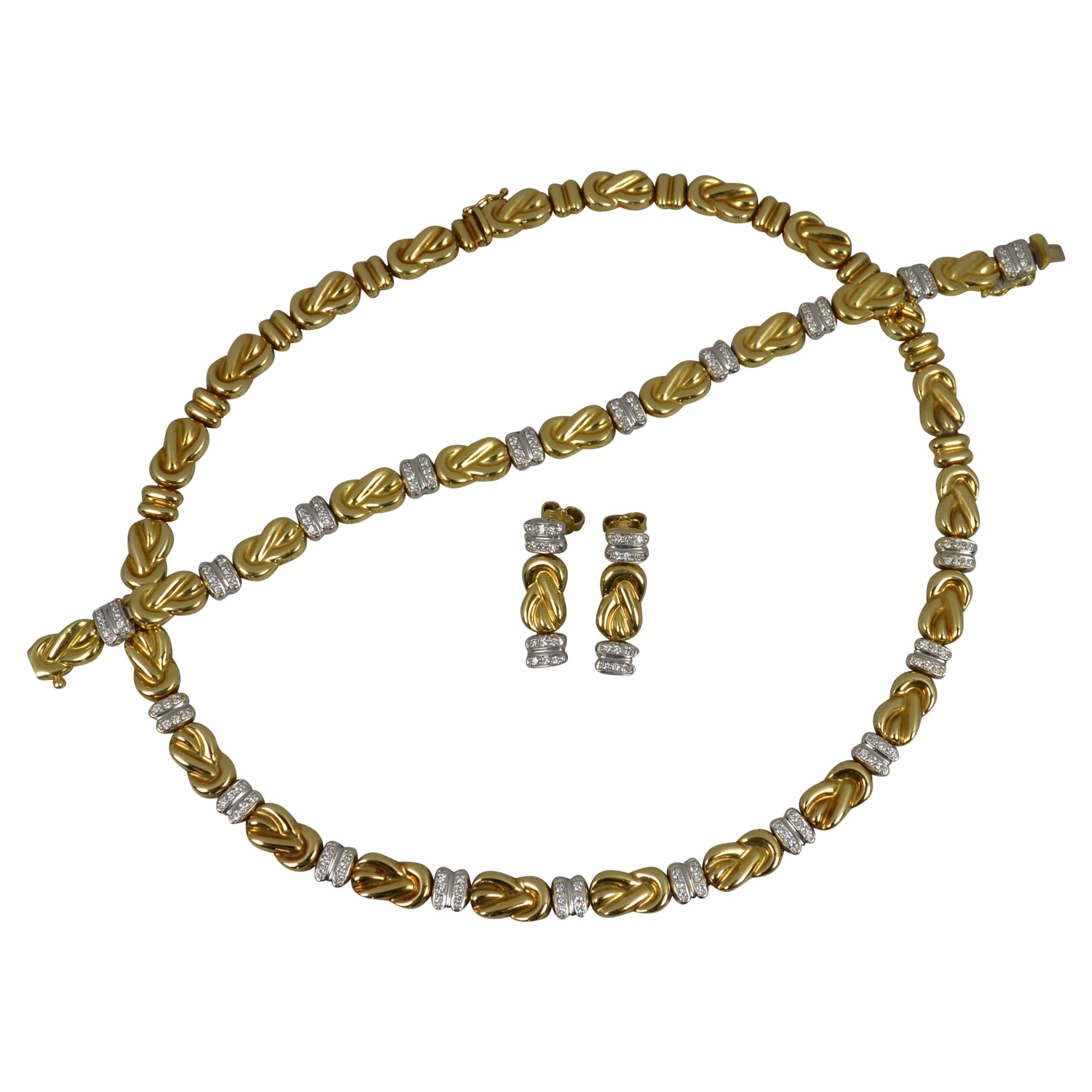 Chiampesan Designer 18 Karat Gold und Diamant-Halskette-Armband-Ohrringe Suite im Angebot