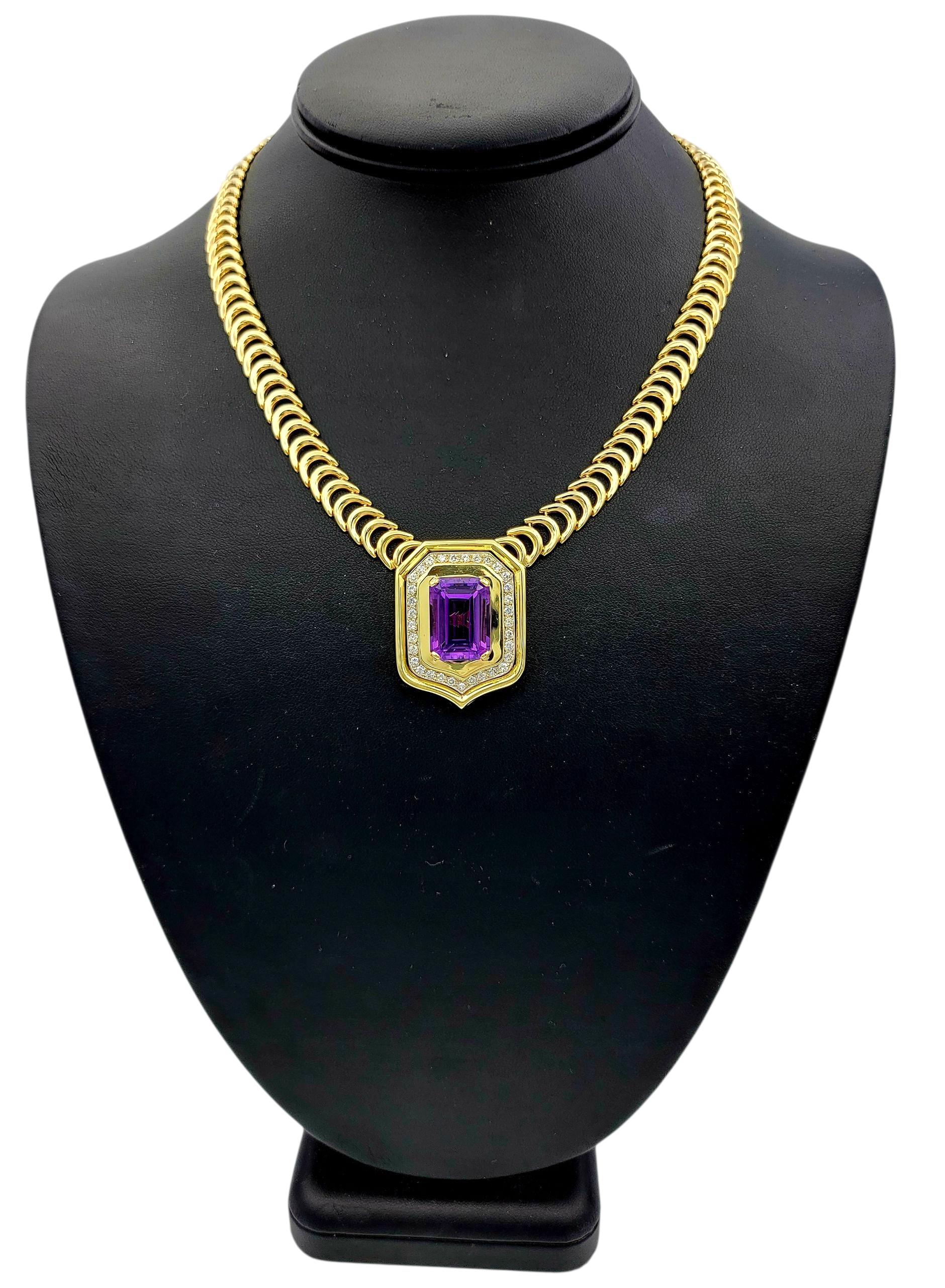 Chiampesan Collier d'améthyste taille émeraude avec diamants en or jaune 14 carats en vente 4
