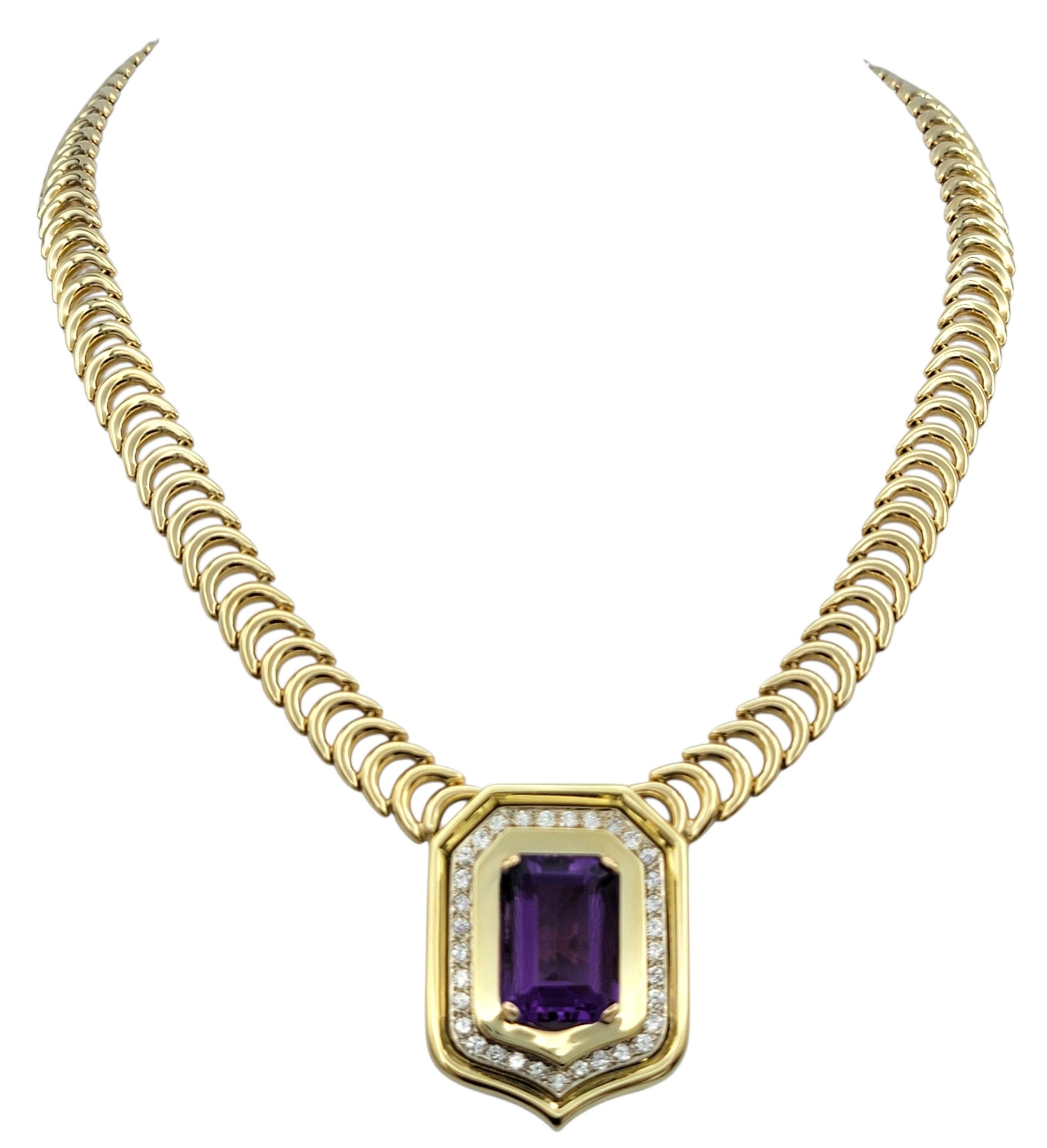 Contemporain Chiampesan Collier d'améthyste taille émeraude avec diamants en or jaune 14 carats en vente