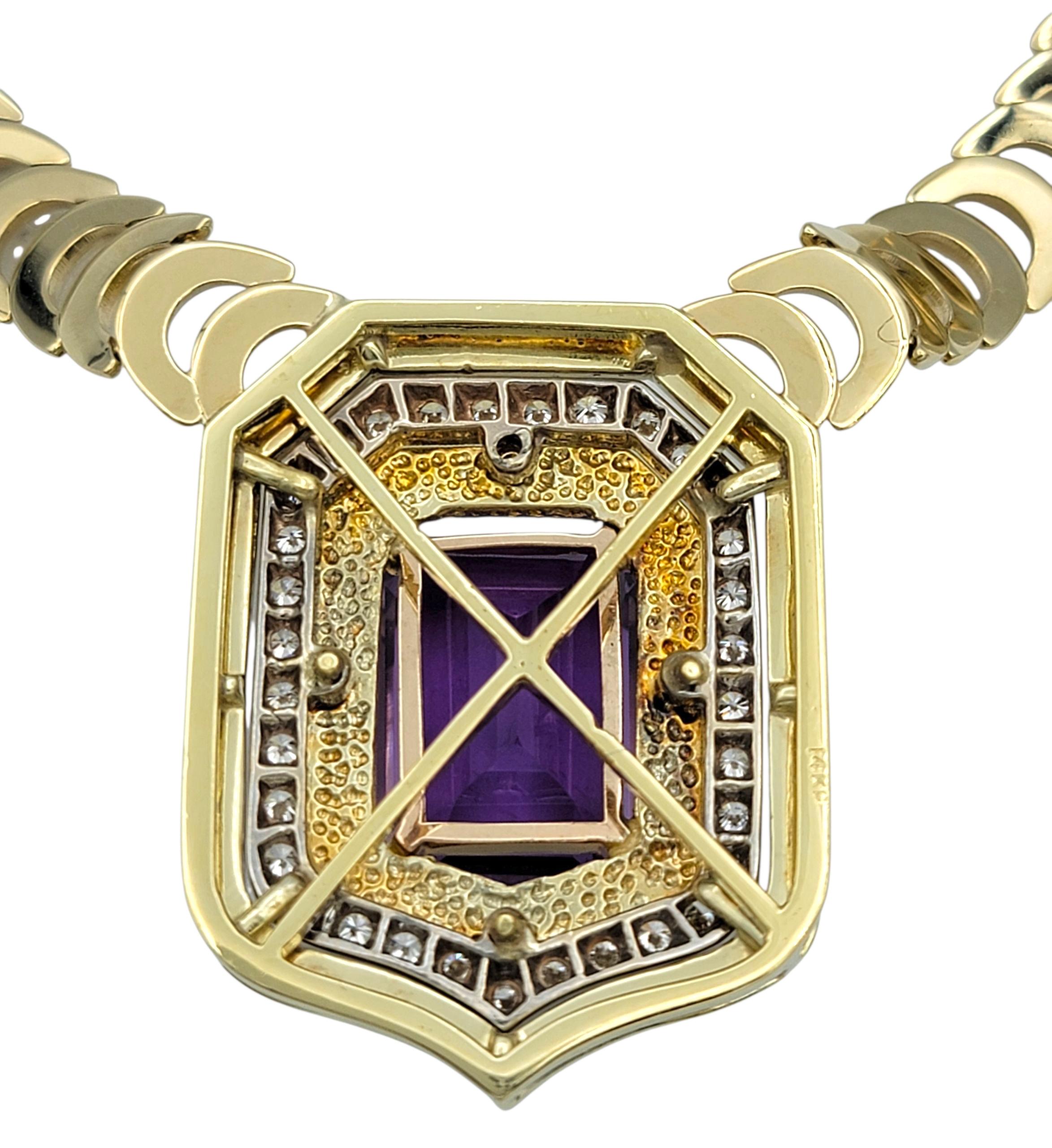 Chiampesan Collier d'améthyste taille émeraude avec diamants en or jaune 14 carats Bon état - En vente à Scottsdale, AZ