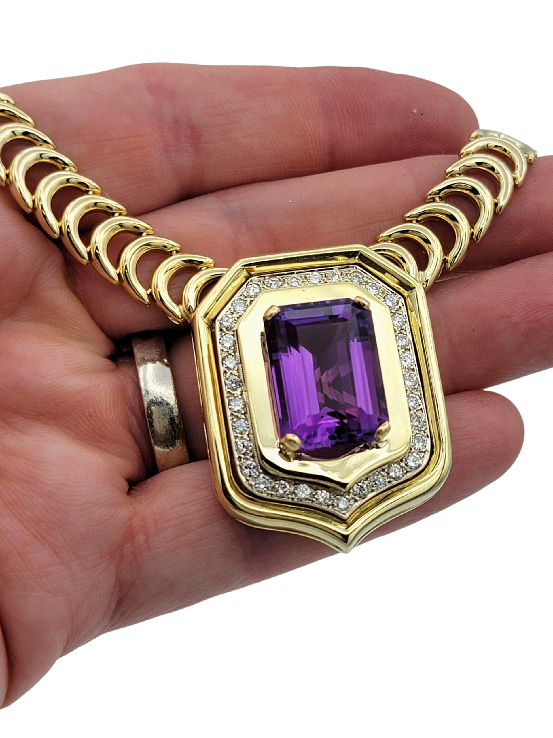Chiampesan Collier d'améthyste taille émeraude avec diamants en or jaune 14 carats en vente 3