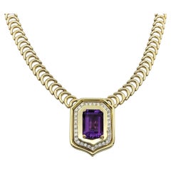 Chiampesan Collier d'améthyste taille émeraude avec diamants en or jaune 14 carats