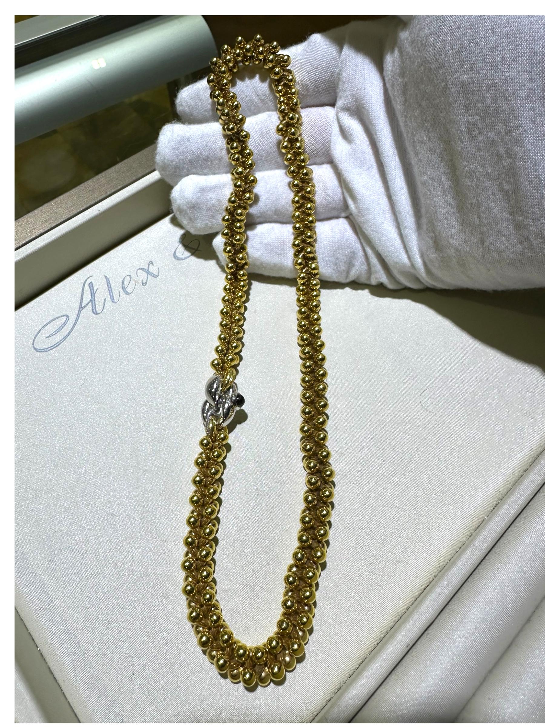 Cabochon Chiampesan Italian 18 Karat Yellow Gold Solid Chunky Bead Link Necklace  For Sale