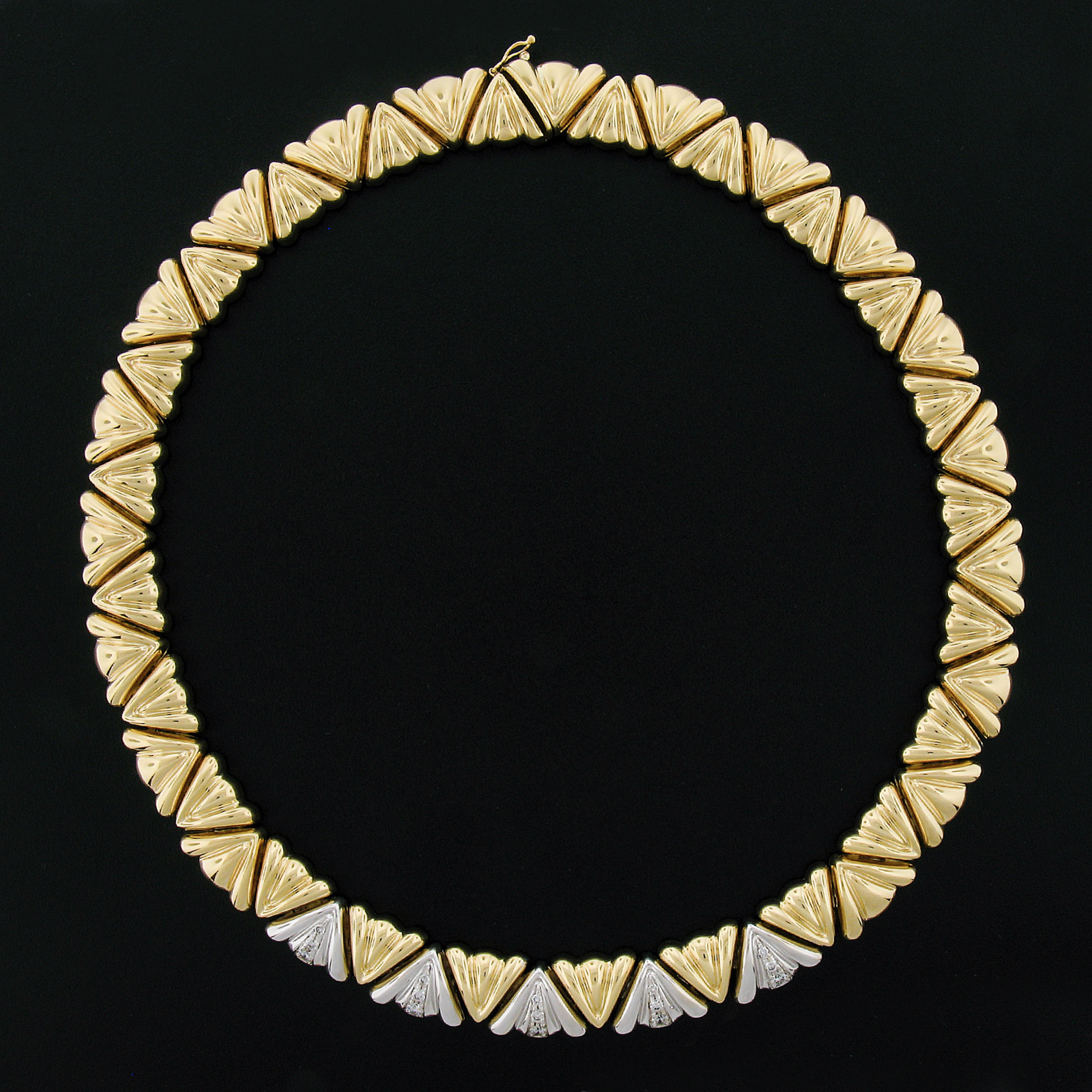Collier italien Chiampesan en or TT 18K avec diamants, à maillons triangulaires fantaisie 16