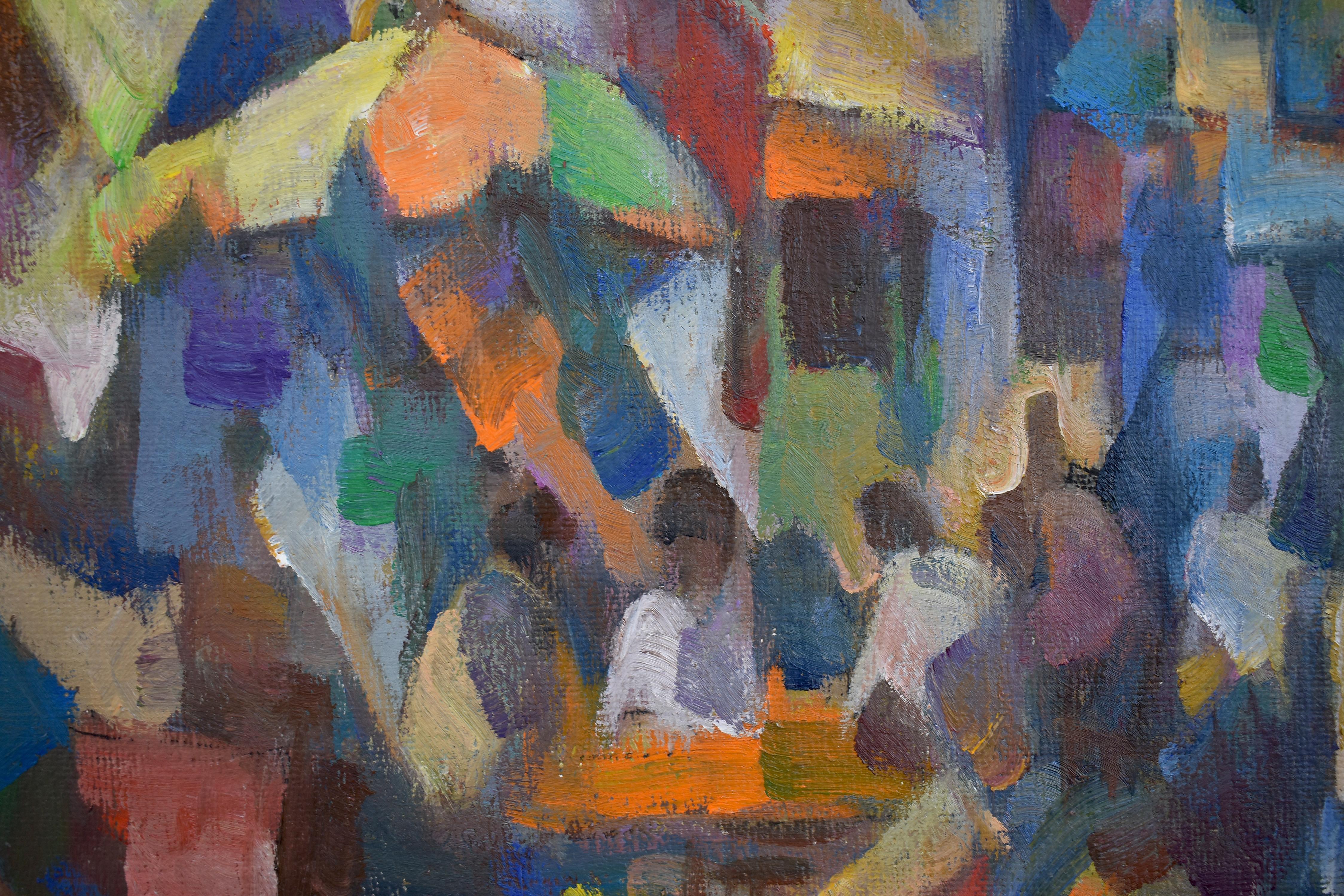 Une belle journée, rue animée, bâtiments, personnes se promenant dans la rue - Contemporain Painting par Chiang Shih Wen