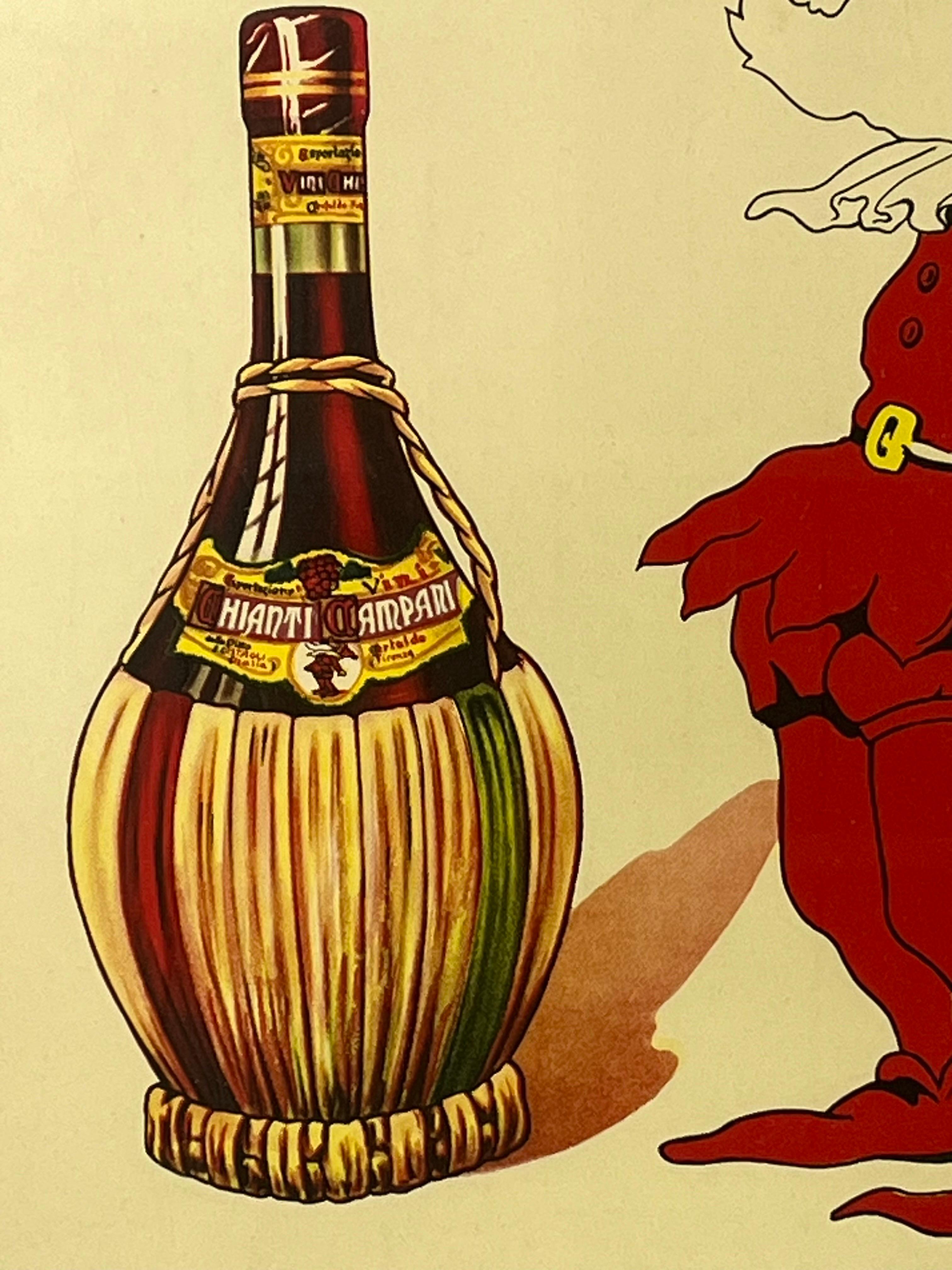 Chianti Campani Vintage Midcentury Italian Poster Featuring a Gnome and Wine 9