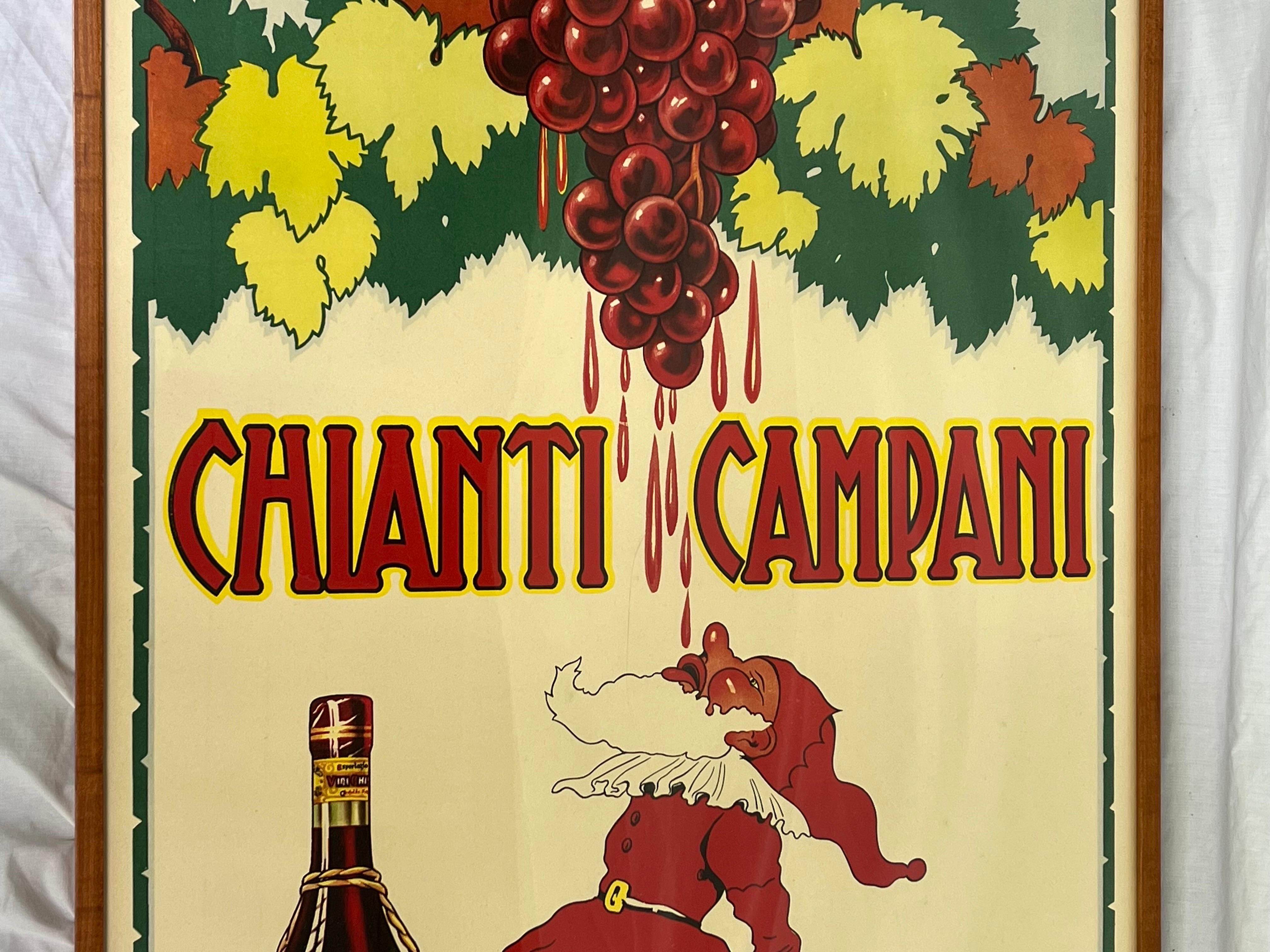 Chianti Campani Vintage Midcentury Italian Poster Featuring a Gnome and Wine In Good Condition In Atlanta, GA