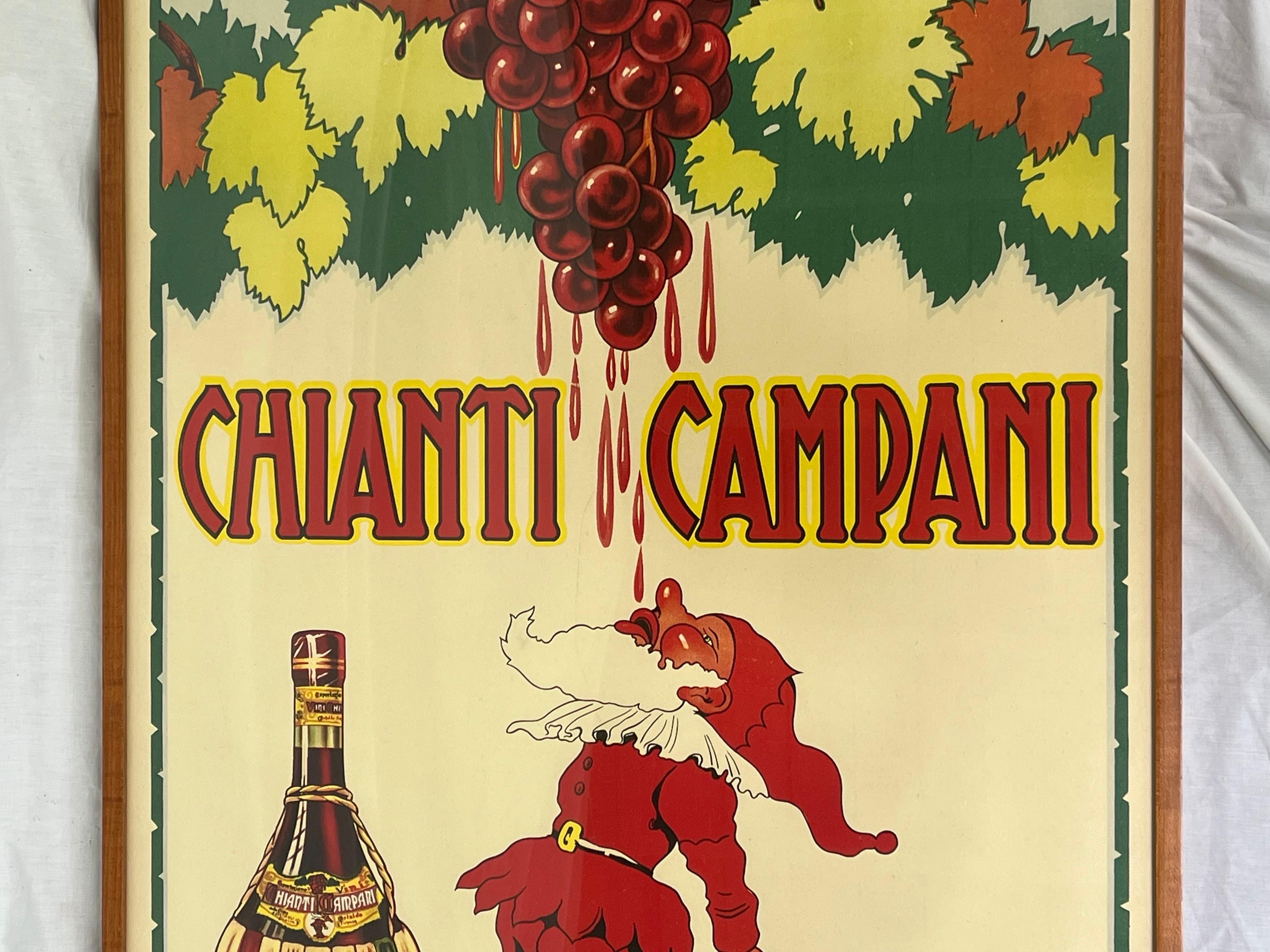 20th Century Chianti Campani Vintage Midcentury Italian Poster Featuring a Gnome and Wine