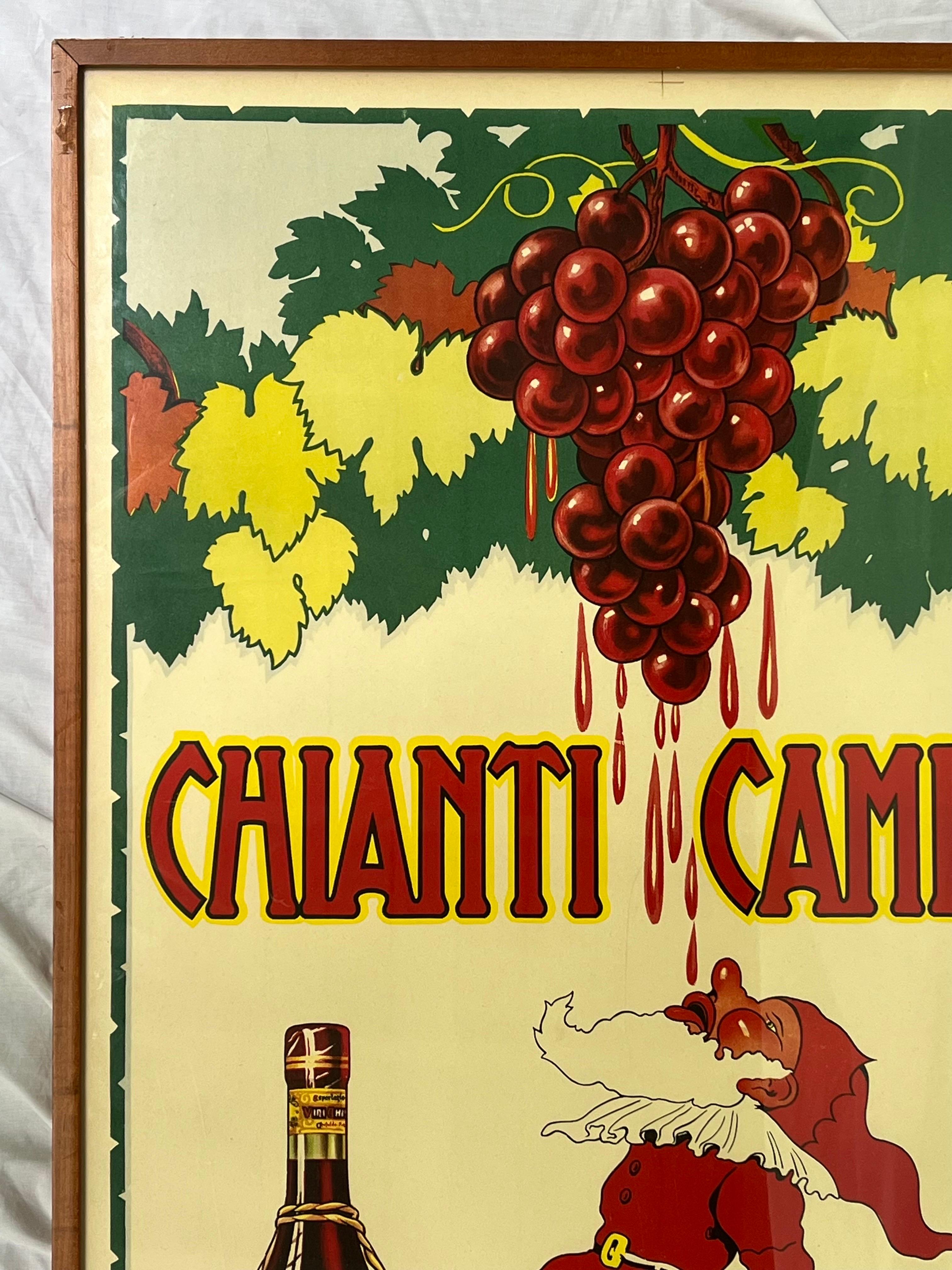 Chianti Campani Vintage Midcentury Italian Poster Featuring a Gnome and Wine 1