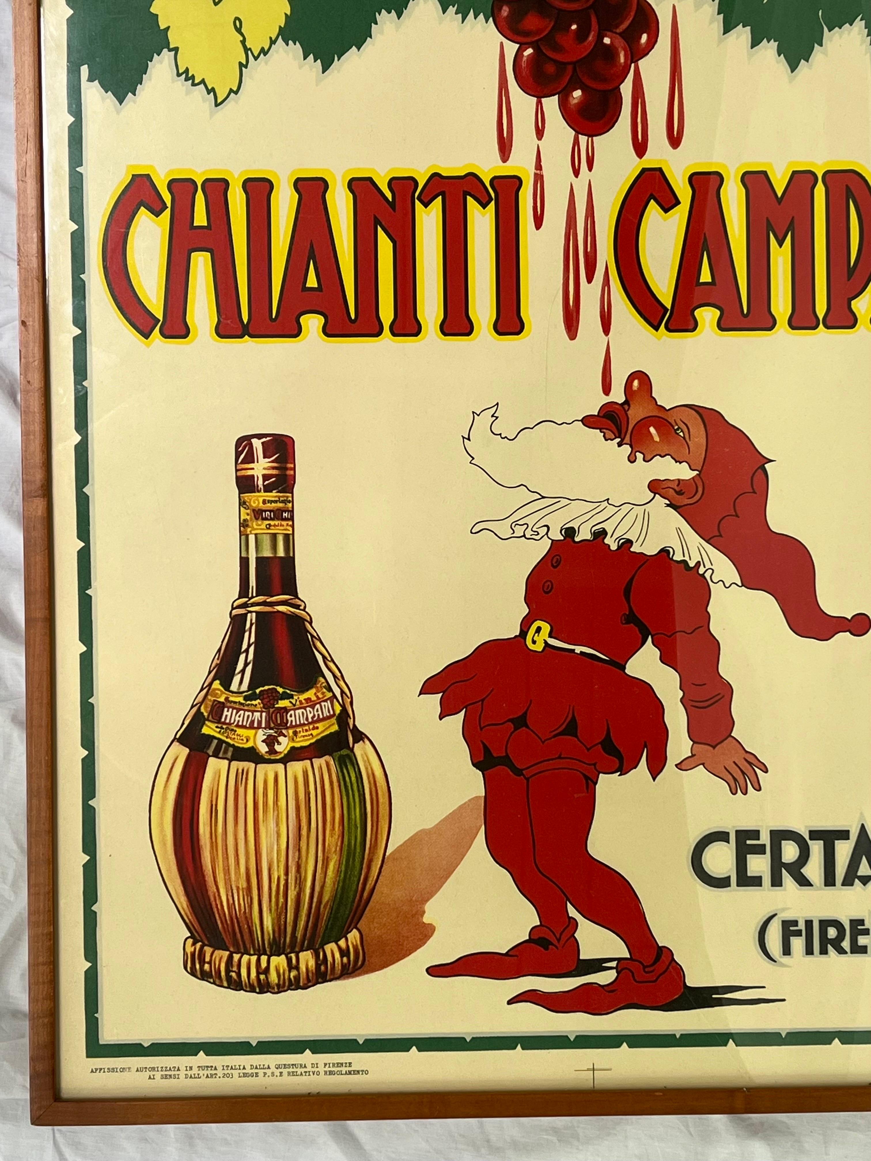 Chianti Campani Vintage Midcentury Italian Poster Featuring a Gnome and Wine 3