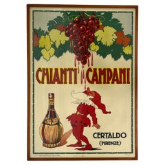 Chianti Campani Vintage Midcentury Italian Poster Featuring a Gnome and Wine