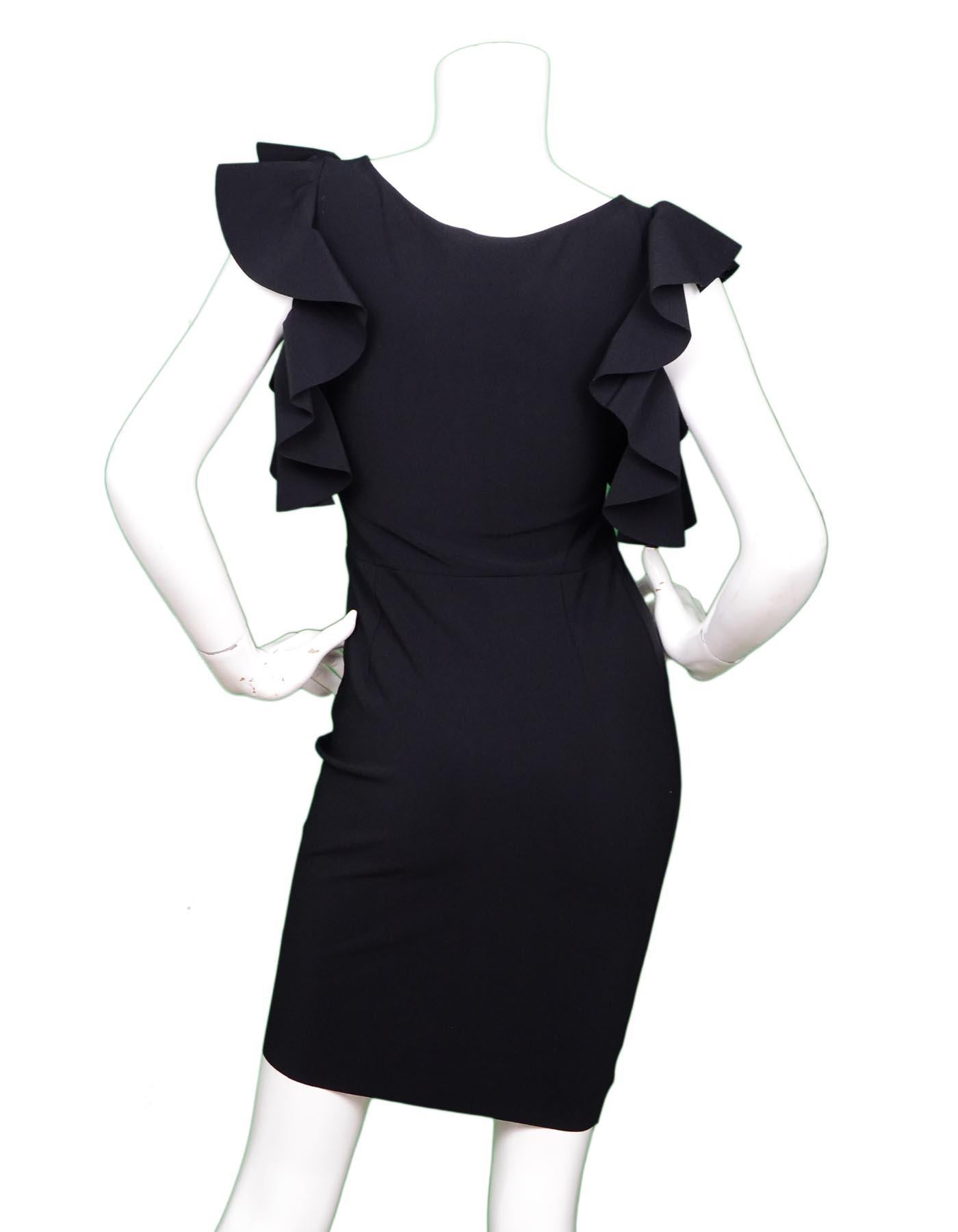 Chiara Boni Black Dress W/ Ruffle Sleeves Sz 4 (Schwarz)