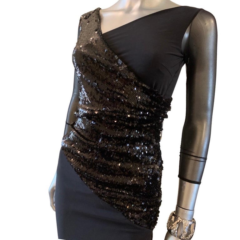 Chiara Boni Italy Sexy Designer Asymmetry Black Sequin Cocktail Dress NWT  Size 0 For Sale at 1stDibs | chiara boni wikipedia, size 0 in italy, chiara  boni gold dress