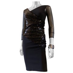 Chiara Boni Italy Sexy Designer Asymétrie Black Sequin Robe de cocktail neuve avec étiquette taille 0