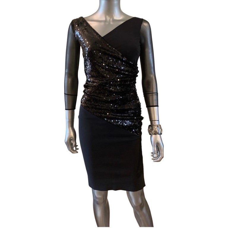 Chiara Boni Italy Sexy Designer Asymmetry Black Sequin Cocktail Dress NWT  Size 0 For Sale at 1stDibs | chiara boni wikipedia, size 0 in italy, chiara  boni gold dress