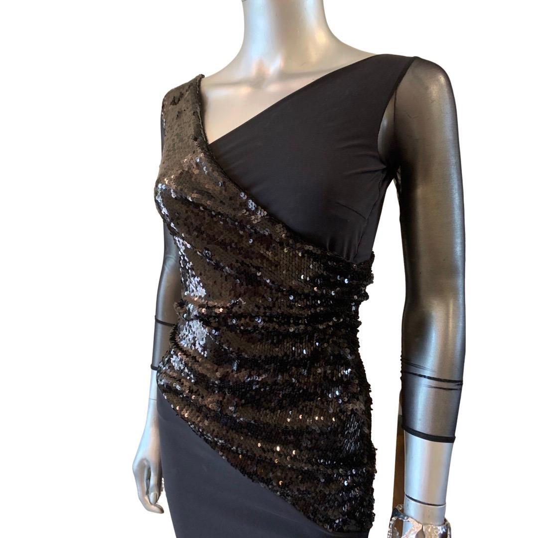 Chiara Boni Italy Sexy Designer Asymmetry Black Sequin Cocktail Dress NWT Size 0 For Sale 1