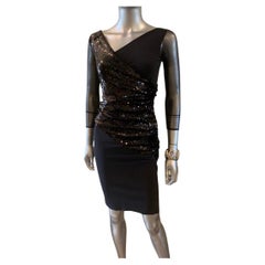 Chiara Boni Italy Sexy Vestido de cóctel asimétrico de lentejuelas negras NWT Talla 0
